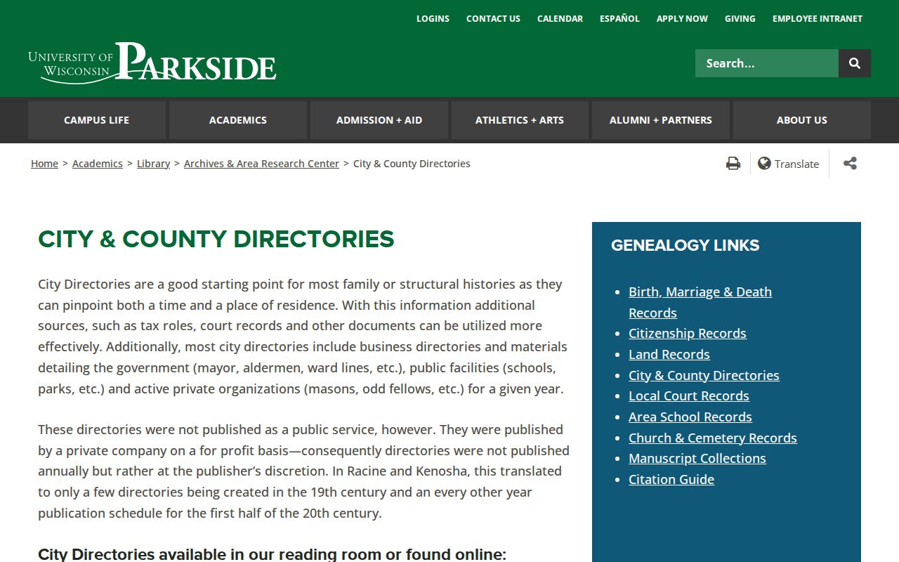 Mount Pleasant city directories at UW-Parkside Archives